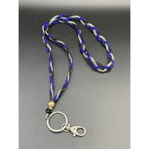 Blue Black and Clear Braided Glass Bead Lanyard